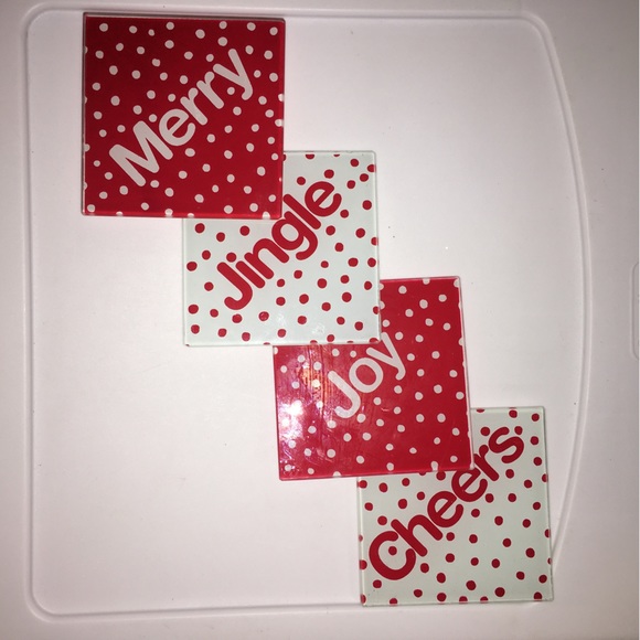 Glass Christmas Coasters - set of 4, Holiday, Unique Gift, Joy Cheers Jingle - Picture 3 of 14